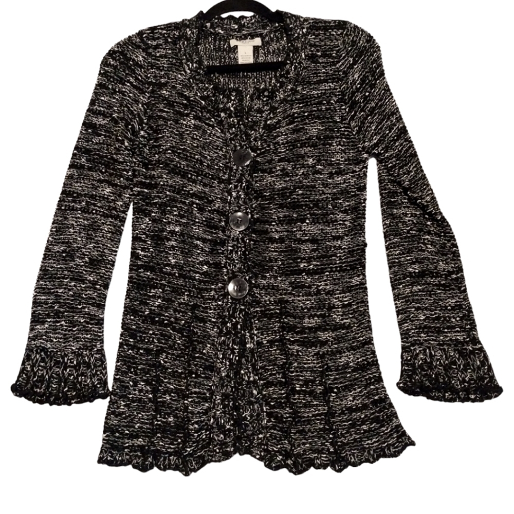 Vertigo Paris Button Front Chunky Loose Knit Cardigan Sweater Office Siren